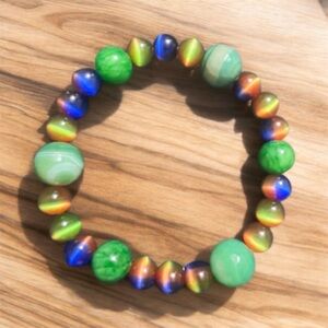Men’s Green Dragons Vein Agate Beaded Bracelet